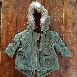 Olive green jacket with faux fur